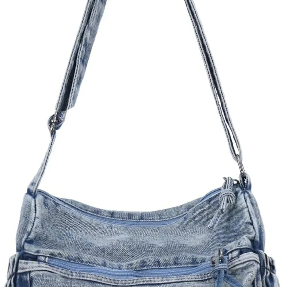 Women's Denim Tote Bag Casual Hobo Purse Adjustable Crossbody Spacious